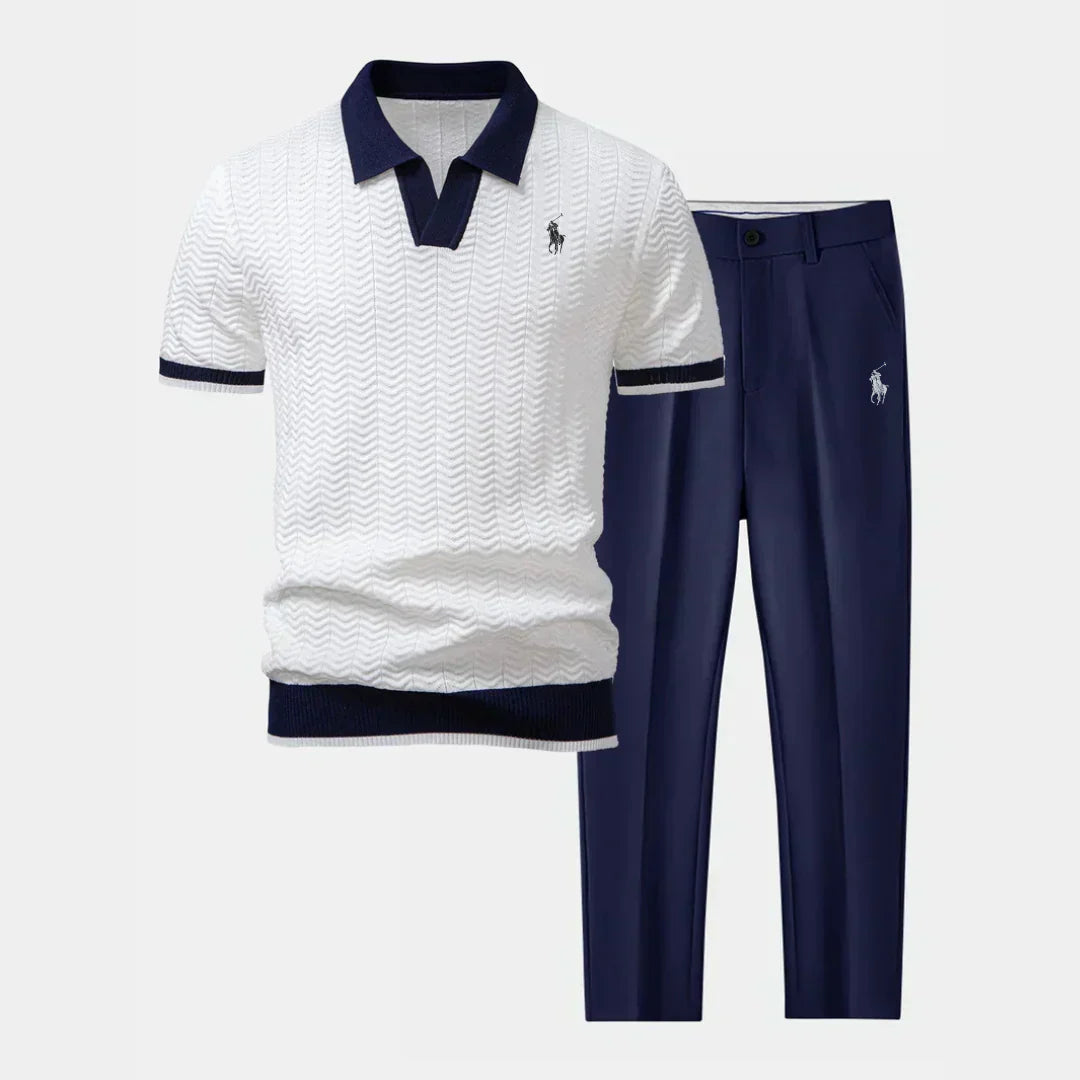 V-Neck Polo & Slim Fit Tapered Pants Set