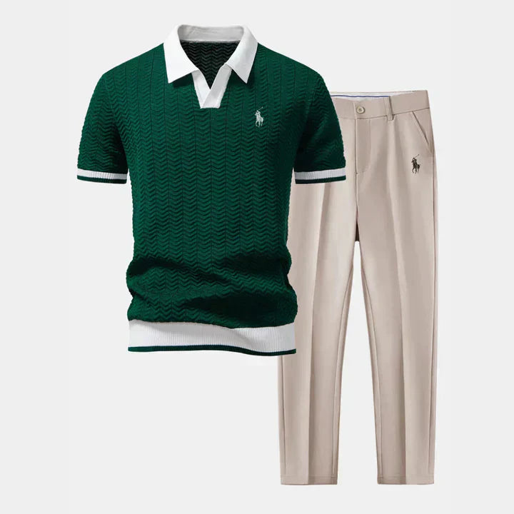 V-Neck Polo & Slim Fit Tapered Pants Set